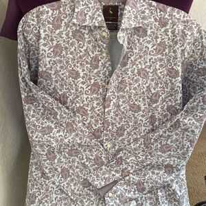 Tailorbyrd Men's Shirt in White and Brown Paisley